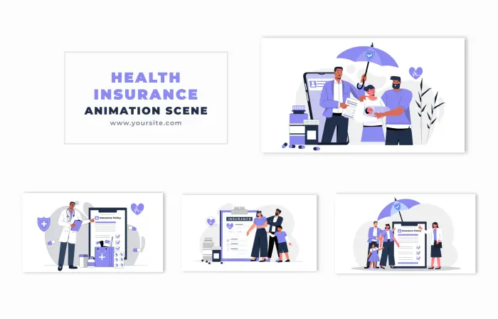 Health Insurance Flat Style Character Animation Scene